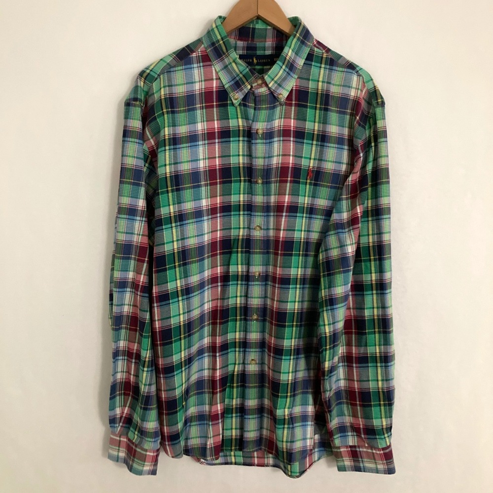 Ralph‎ Lauren Shirt Mens XXL Long Sleeve Button Down Plaid Office Preppy Ivy